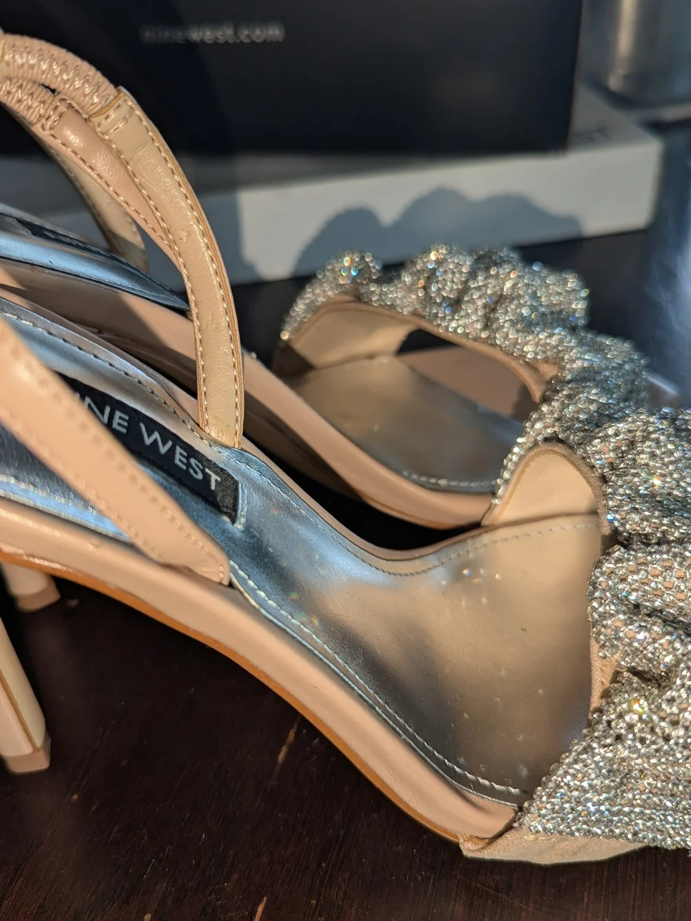 Nine West Beige Nude Bejeweled Slingback Heels